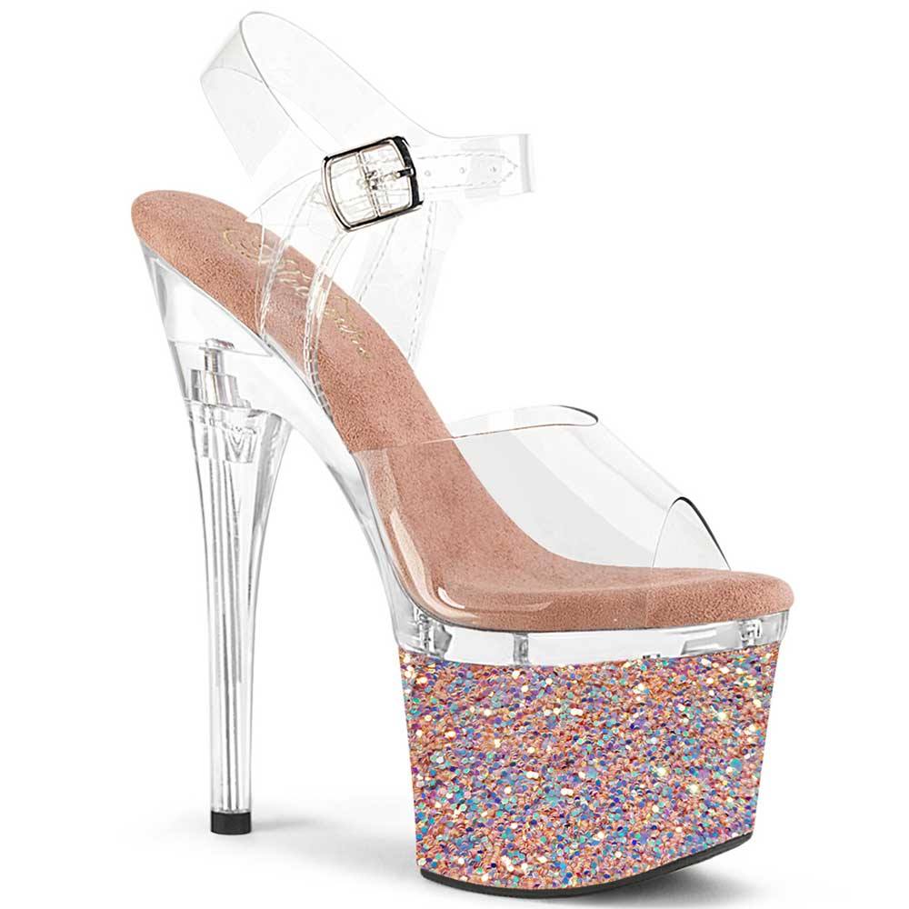 Pleaser - ESTEEM708LG Sandale à bride à la cheville, Pole dance chaussures - Transparent/Rose Product image